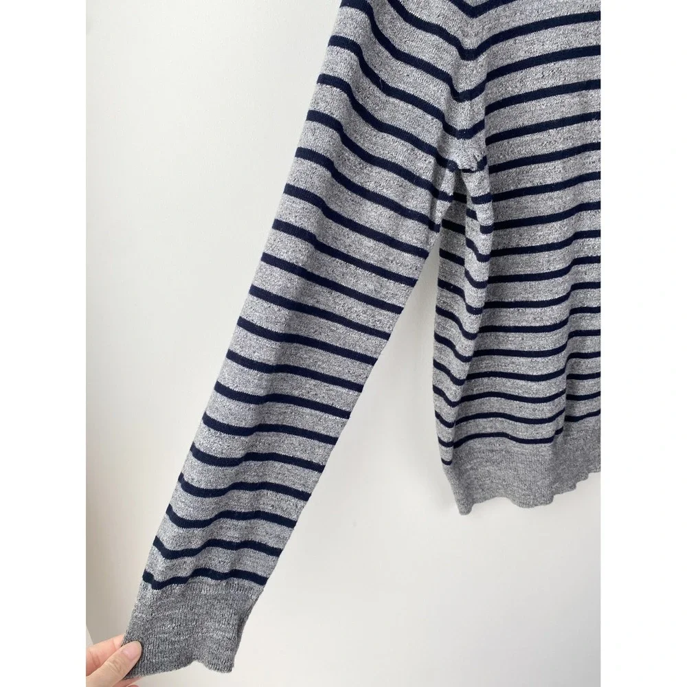 J Crew Mens‎ Rugged Striped Crewneck Sweater XL Pewter Gray Cotton Blokecore 90s